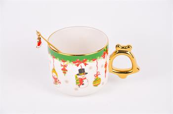 Tohana Altın Kaşıklı Yeni Yıl Porselen Kupa-Kardan Adam