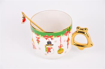 Tohana Altın Kaşıklı Yeni Yıl Porselen Kupa-Kardan Adam