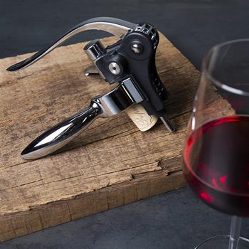 Vacu Vin Kaldıraçlı Tirbuşon Yatay Paslanmaz Çelik Kutulu - Siyah