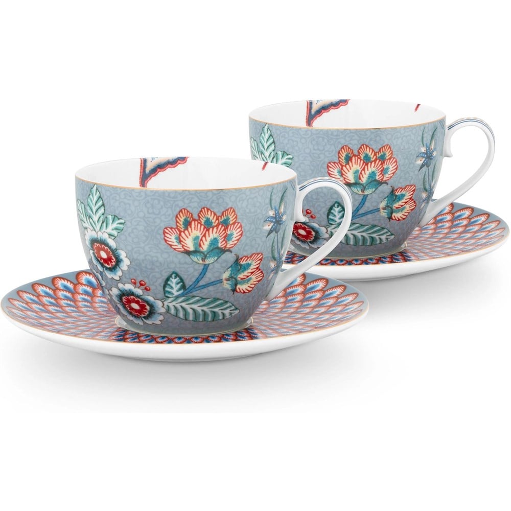 Flower Festival Mavi İkili Çay Fincanı Seti 280 ml.