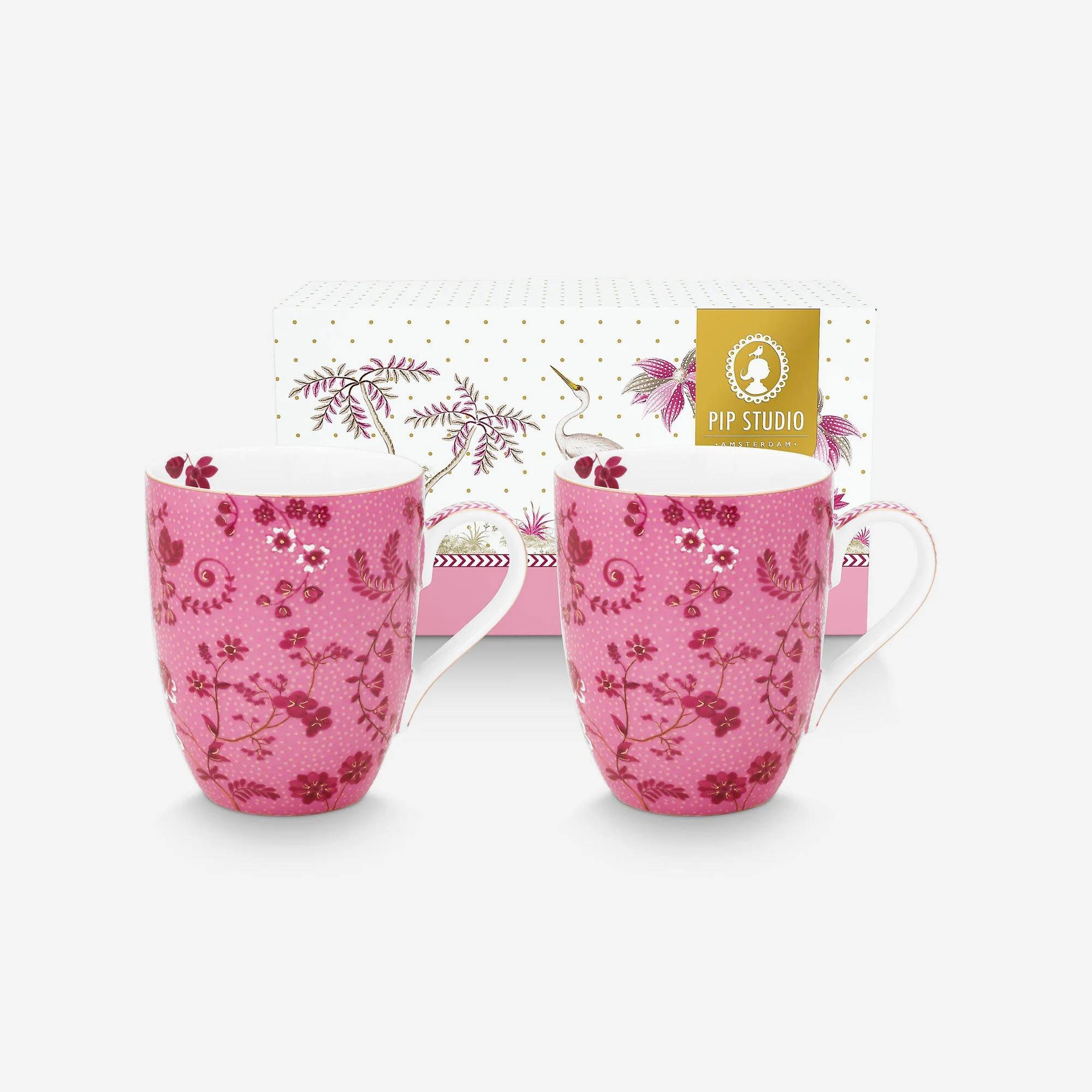 Pip Studio Jolie İkili Pembe Çiçekli Büyük Mug Seti 350 ml.  | Karabaş Home
