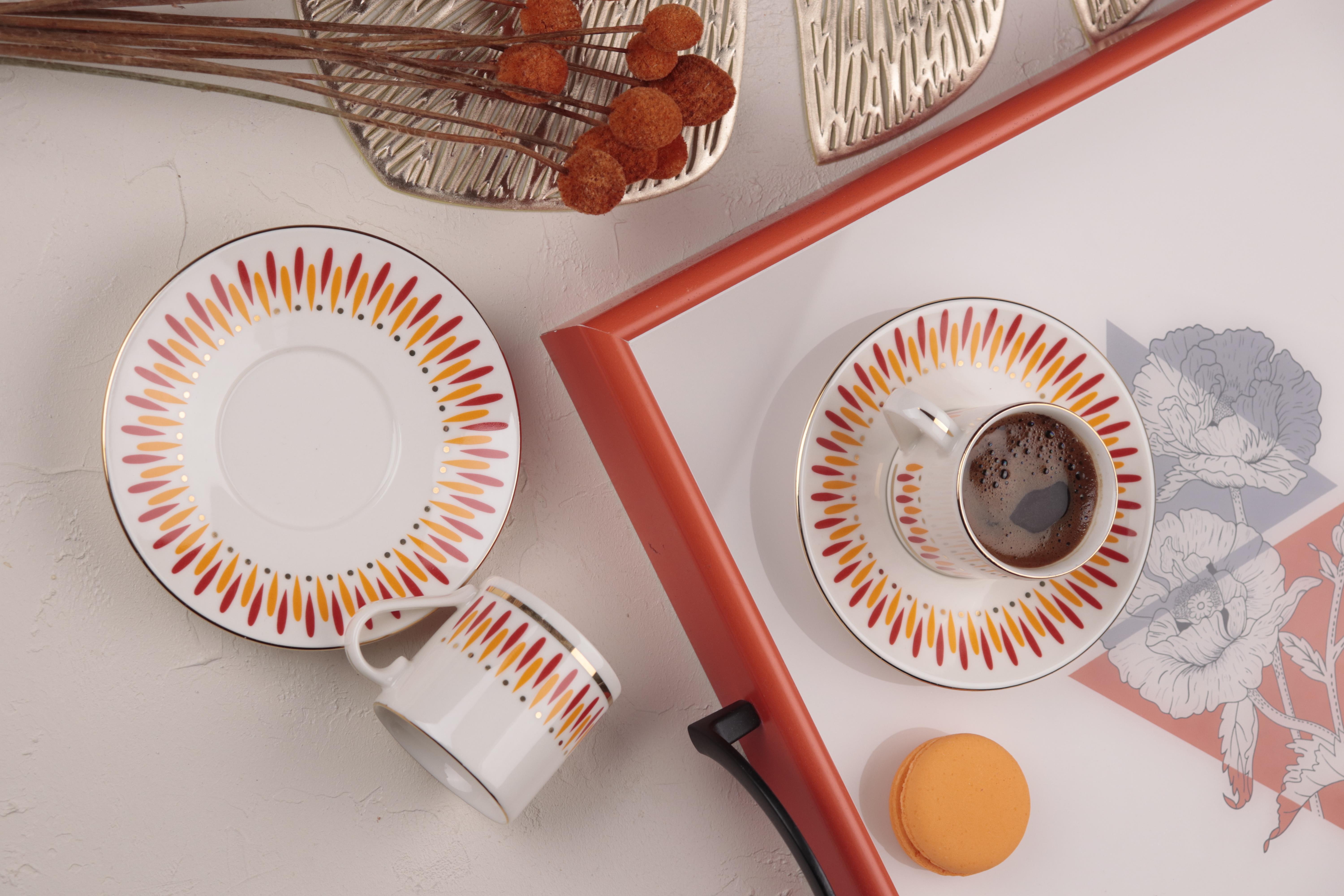 PorserPorser Palm Turuncu Kahve Fincan Takımı 2 Kişilik 4 Parça | Karabaş Home
