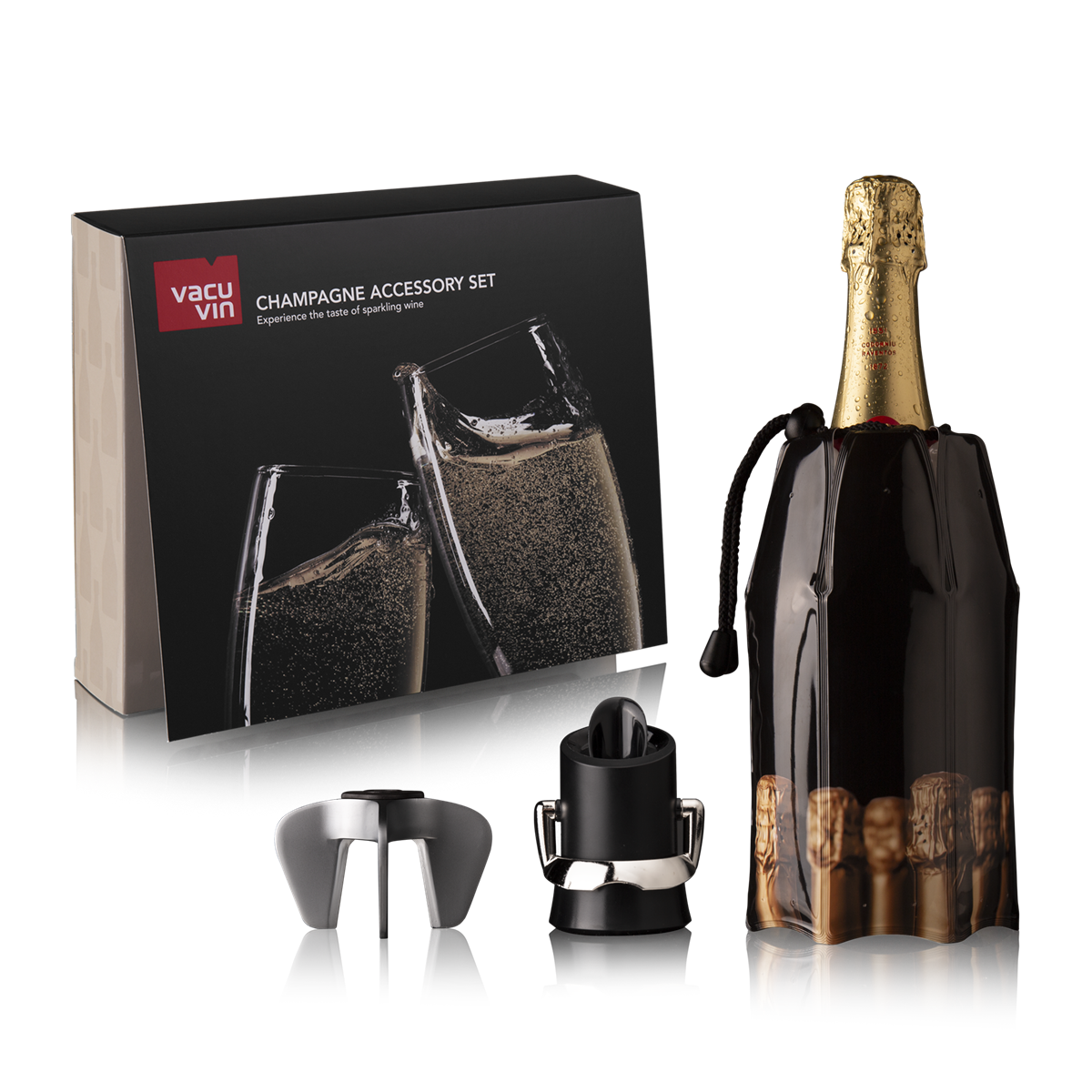 Vacu Vin-38899606-Vacu Vin Şampanya Aksesuar Seti (Şampanya Açacağı, Soğutucu, Servis & Stopper), Kutulu