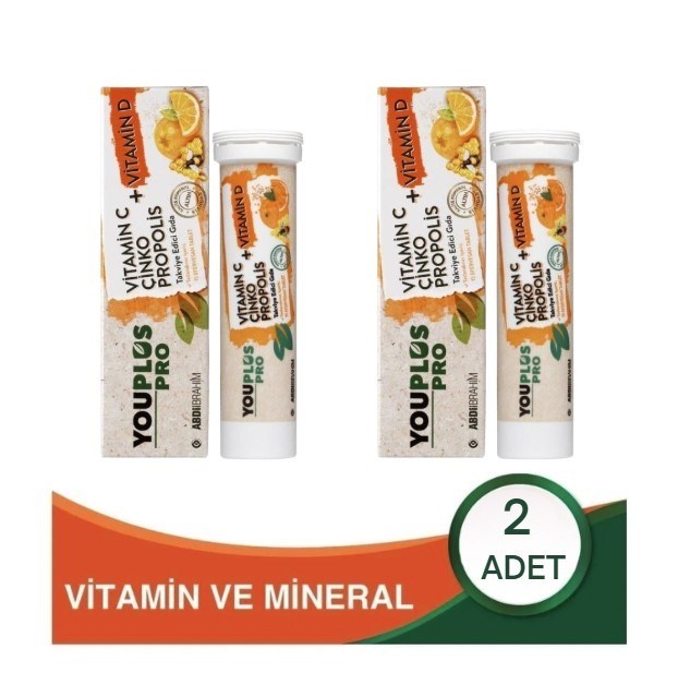 ABDİ İBRAHİMVİTAMİN-MİNERALLERYouplus Pro Vitamin C D Çinko Propolis 15 Efervesan Tablet 2 Adet