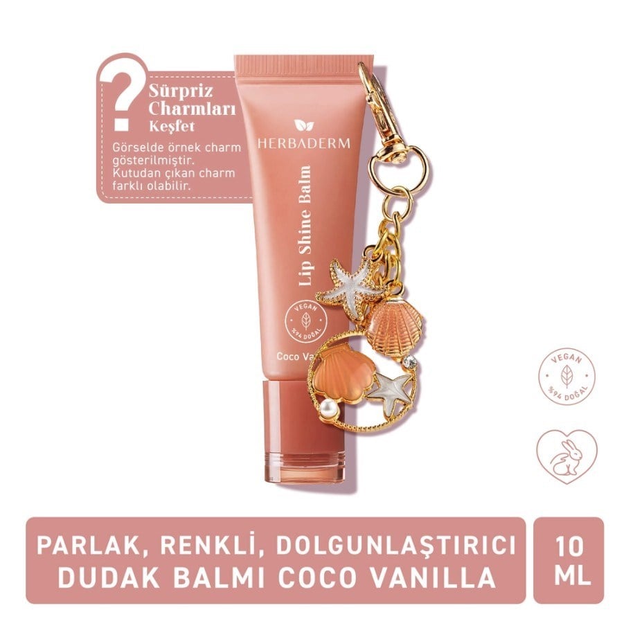 HerbadermDUDAK BAKIM ÜRÜNLERİHerbaderm Parlak Dudak Balmı Coco Vanilya Aromalı 10 ml (Charm Hediyeli)