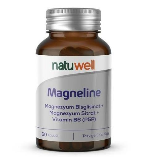 NatuwellVİTAMİN-MİNERALLERNatuwell Magneline Magnezyum Bisglisinat Magnezyum Sitrat P5P Vitamin B6 - 60 Kapsül