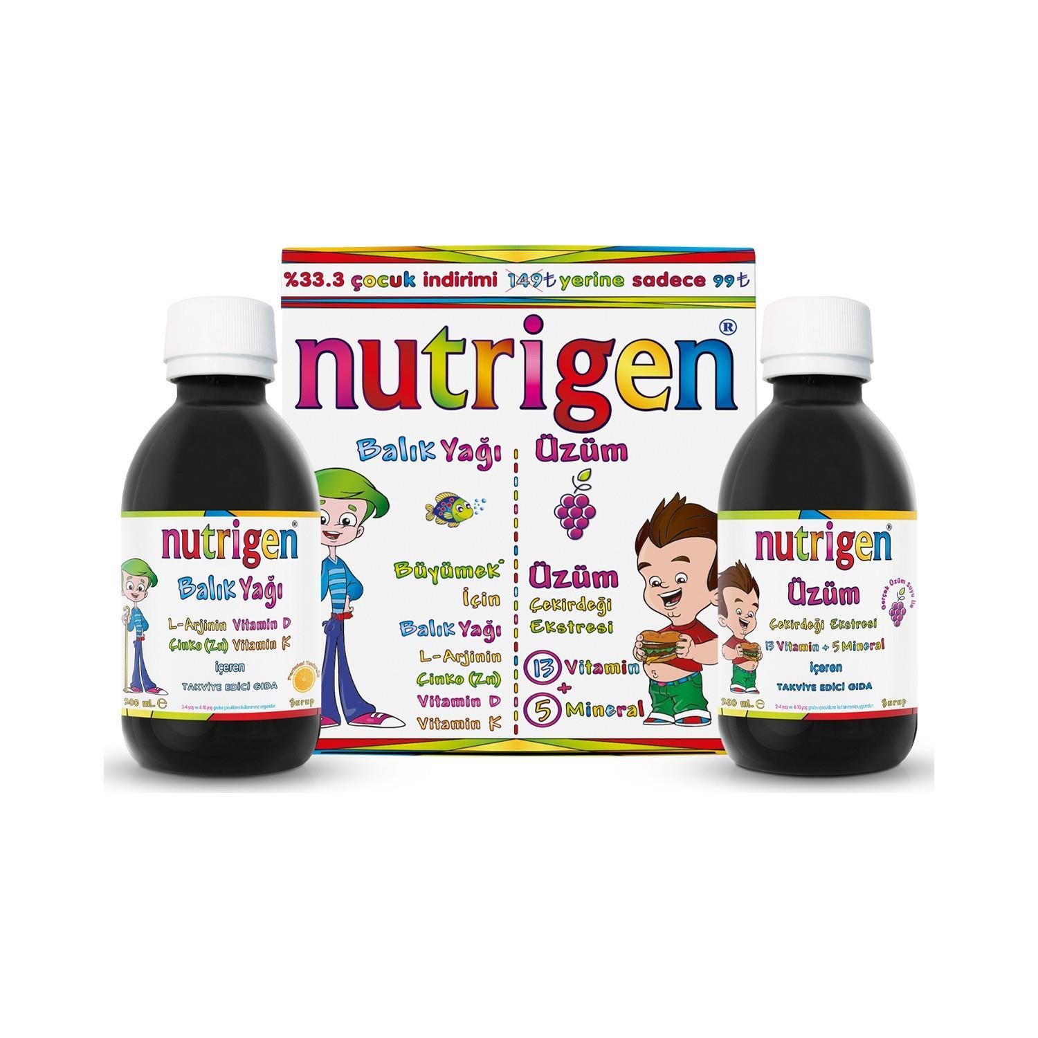 NUTRİGENÇOCUKLAR İÇİN BESİN TAKVİYELERİNutrigen Balık Yağı Şurup 200 ml + Üzüm Şurup 200 ml