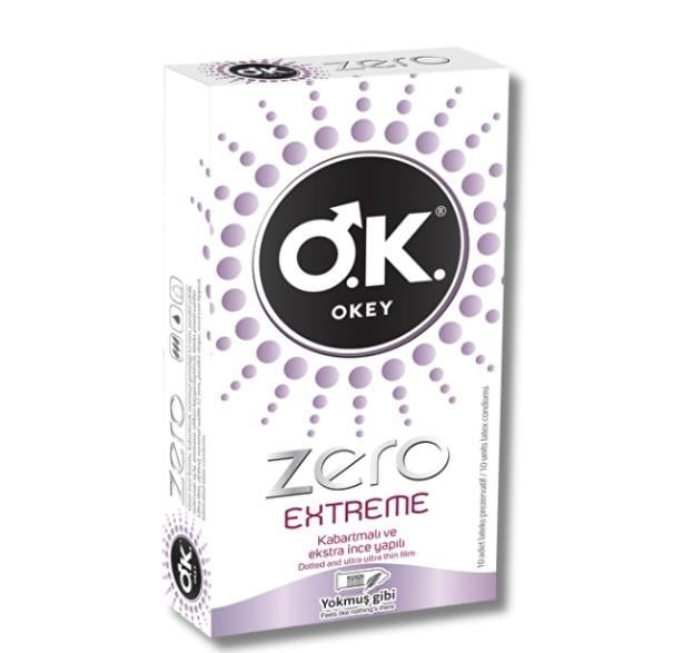 OKEYPREZERVATİFLEROkey Prezervatif Zero Extreme Kabartmalı ve Ekstra İnce Formlu 10'lu