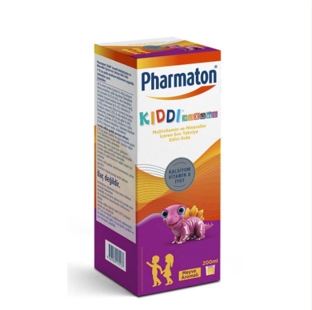 PHARMATONVİTAMİN-MİNERALLERPharmaton Kiddi Growth Kalsiyum Vitamin D İyot İçeren Takviye Edici Gıda Meyve Aromalı Şurup 200 ml