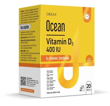 ORZAXVİTAMİN-MİNERALLEROrzax Ocean Vitamin D3 Sprey 400 IU 20 ML