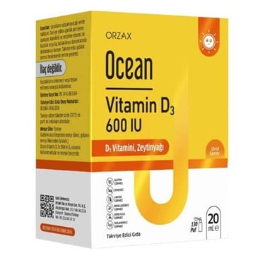 ORZAXVİTAMİN-MİNERALLEROrzax Ocean Vitamin D3 Sprey 600 IU 20 ML