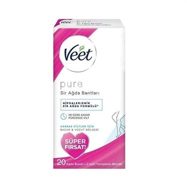 VEetTÜY DÖKÜCÜLER VE GİDERİCİLERVeet Pure Bacak ve Vücut Bölgesi Hipoalerjenik Sir Ağda Bandı 20'li