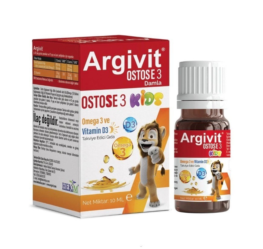 ARGIVITVİTAMİN-MİNERALLERArgivit Ostosse3 Kids Omega-3 ve Vitamin D3 İçeren Takviye Edici Gıda 10 ml