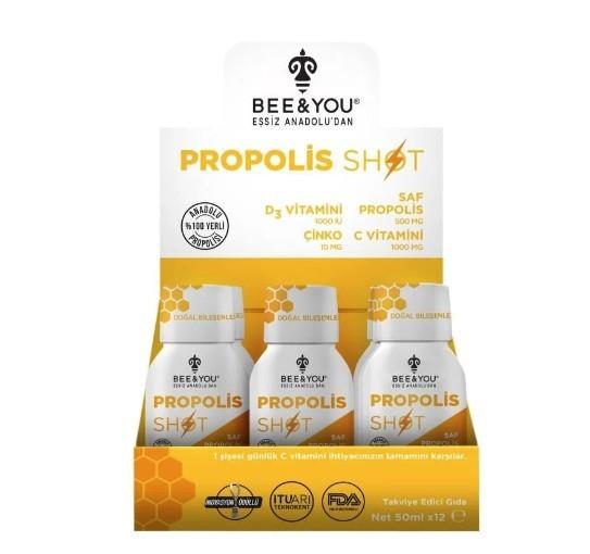 BEE & YOUBİTKİSEL ÜRÜNLERBee & You Phenolix Propolis D3+Çinko+ C Vitaminli 50mlx12 Shot