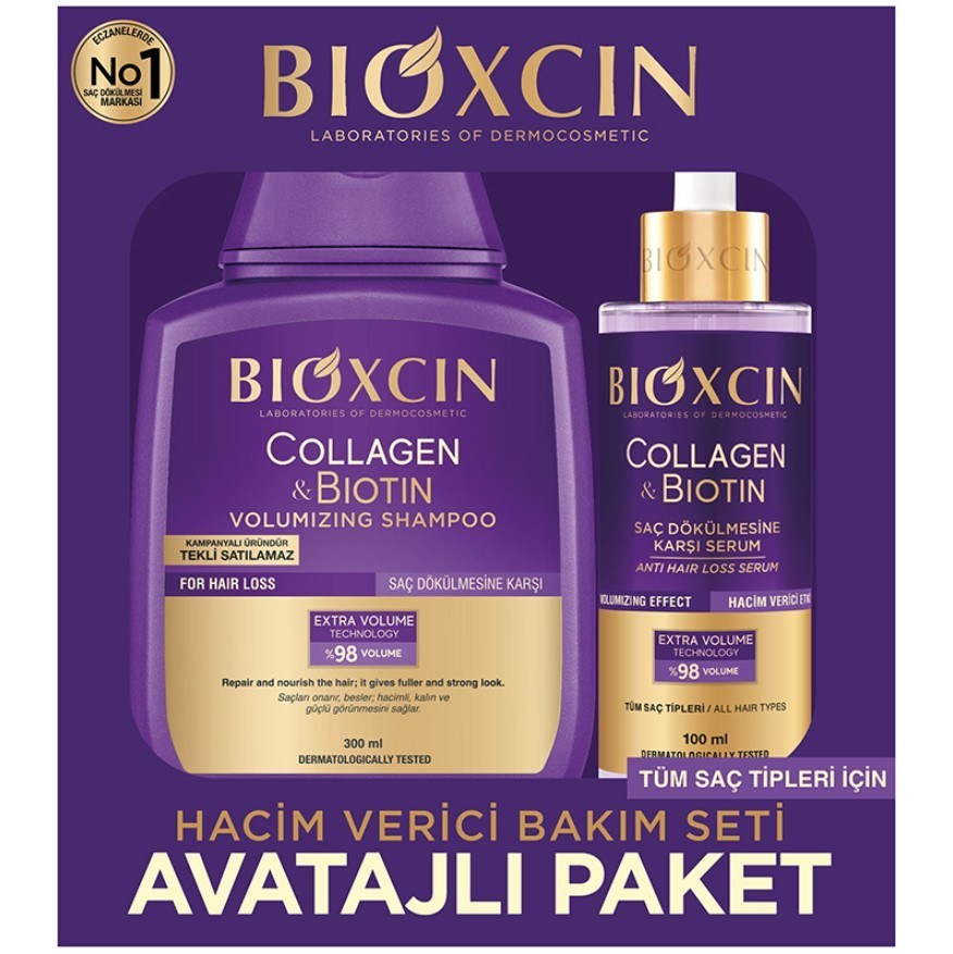 BİOXCİNSAÇ BAKIM ÜRÜNLERİBioxcin Collagen & Biotin Hacim Verici Bakım Seti - Şampuan 300 ml + Serum 100 ml