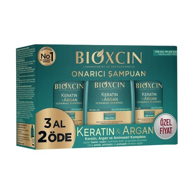 BİOXCİNŞAMPUANLARBioxcin Keratin ve Argan Onarıcı Şampuan 300 ml - 3 Al 2 Öde