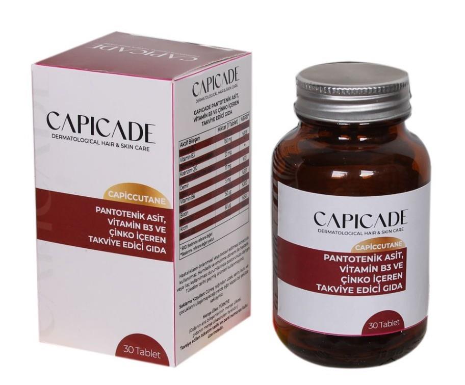 CAPİCADEVİTAMİN-MİNERALLERCapicade Capiccutane Pantotenik Asit Vitamin B3 Çinko İçeren Takviye Edici Gıda 30 Tablet