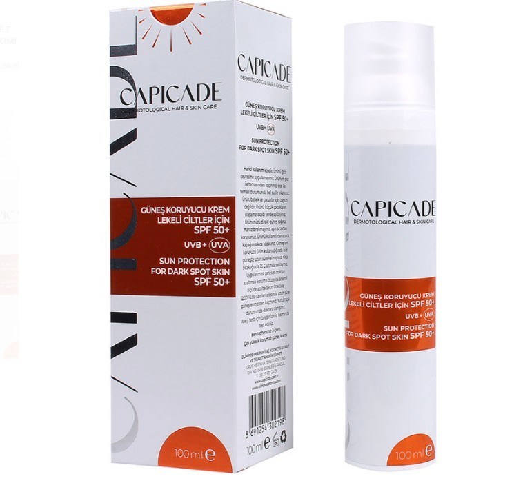 CAPİCADEYÜZ GÜNEŞ ÜRÜNLERİCapicade Güneş Koruyucu Krem Lekeli Ciltler İçin Spf 50+ 100 ml