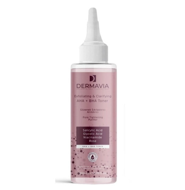 DERMAVIAYÜZ TEMİZLEYİCİLERDermavia AHA + BHA Tonik 200 ml - Gözenek Sıkılaştırıcı, Arındırıcı ve Cilt Yenileyici Tonik