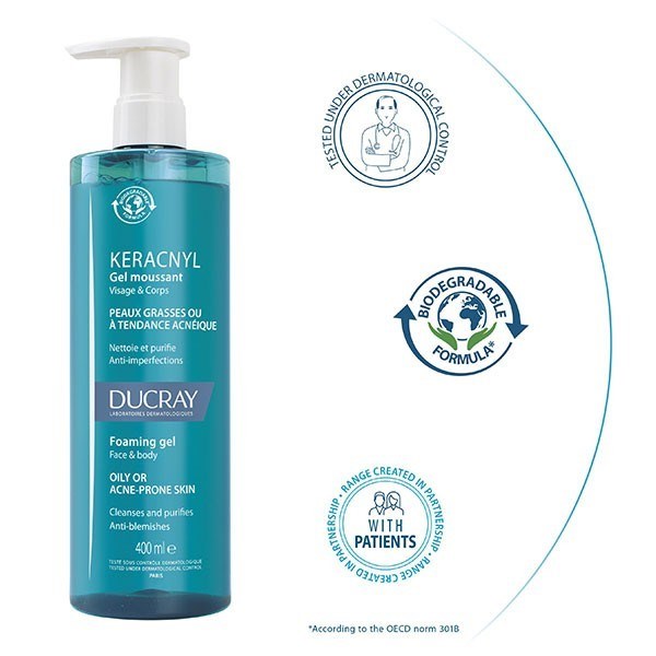 DUCRAYYÜZ TEMİZLEYİCİLERDucray Keracnyl Yağlı ve Akneye Eğilimli Ciltler için 400 ml Temizleme Jeli