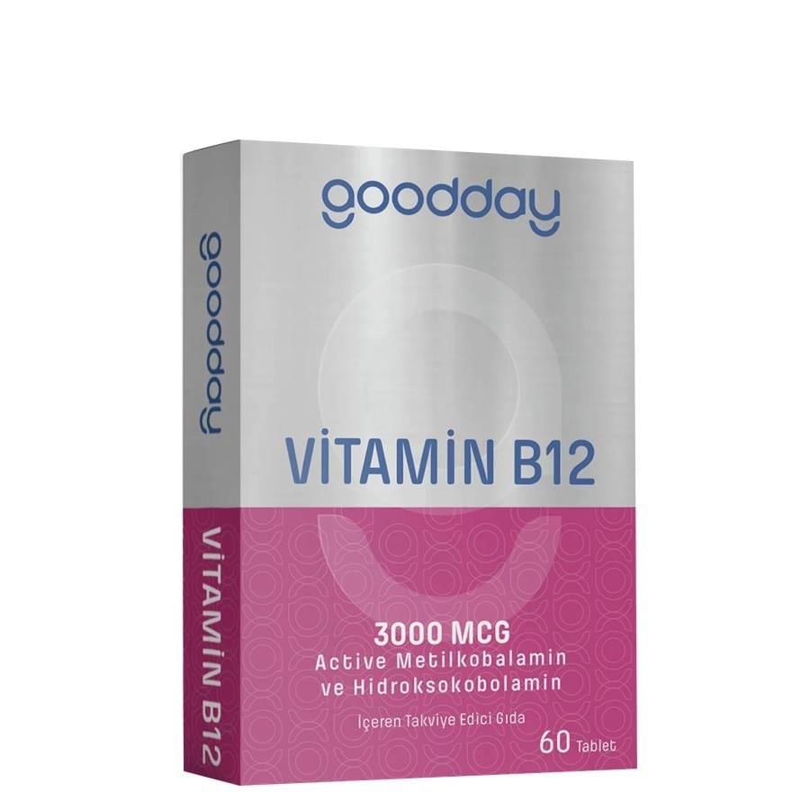 GOODDAYVİTAMİN-MİNERALLERGoodday Vitamin B12  (Metilkobalamin ve Hidroksokobalamin) 1000 mcg 60 Tablet
