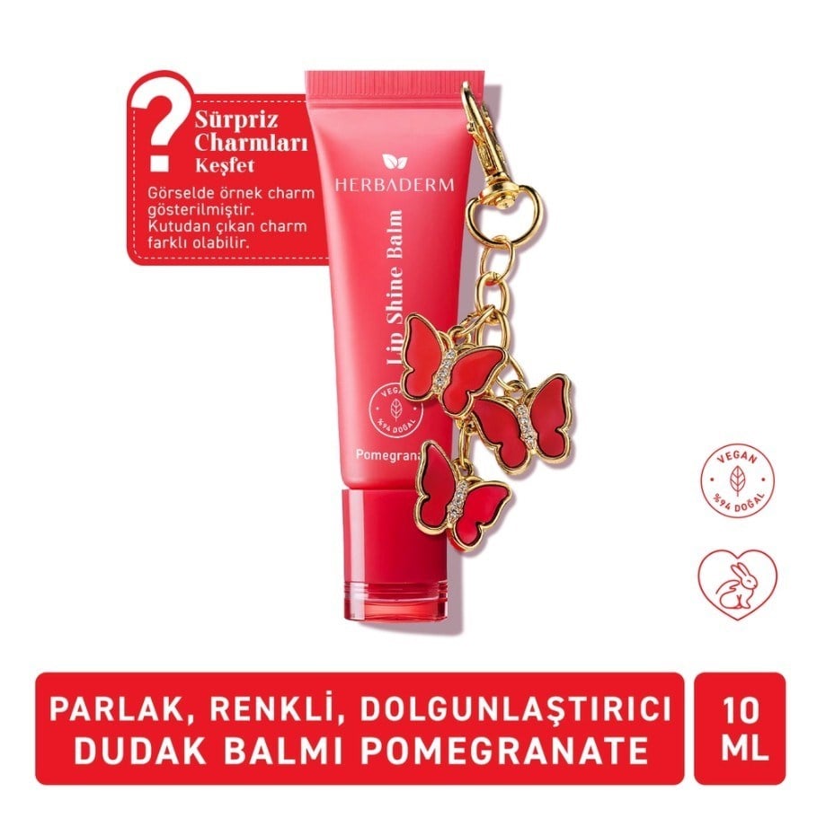 HerbadermDUDAK BAKIM ÜRÜNLERİHerbaderm Parlak Dudak Balmı Nar Aromalı 10 ml (Charm Hediyeli)