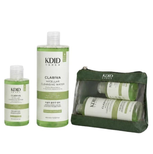 KDIDCİLT BAKIM ÜRÜNLERİKdid Miceller Water for Oily Skin Types akyaj Temizleme Suyu Seti Yağlı Ciltler Clariva 400+100 ml - Yeşil