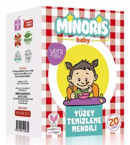 MİNORİSEV BAKIM Minoris Baby Organik Yüzey Temizleme Mendili Tek Paketli 20 Adet