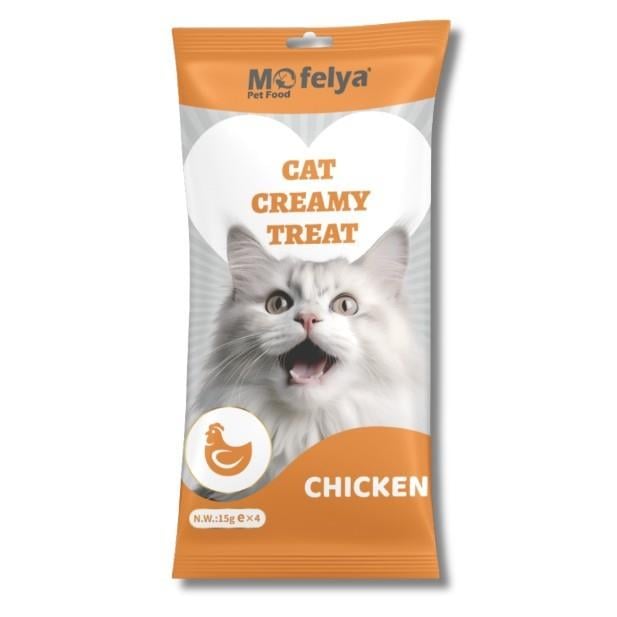 MOFELYASEVİMLİ DOSTLARIMIZMofelya Yüksek Proteinli Tavuklu Krem Kedi Ödül Maması 15 gr 4'lü