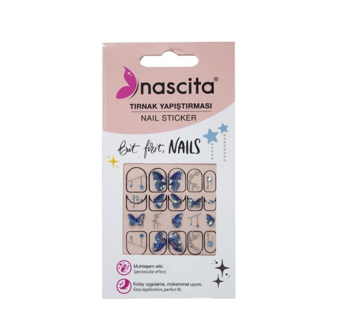 NascitaKOZMETİKNascita Tırnak Üstü Sticker Mavi Kelebek Temalı