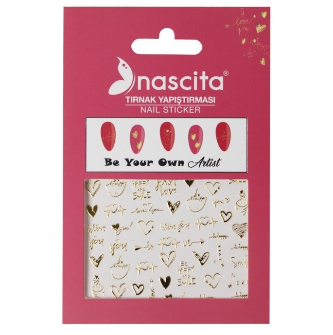 NascitaTIRNAK ÜRÜNLERİNascita Tırnak Üstü Sticker Gold Kalp Temalı