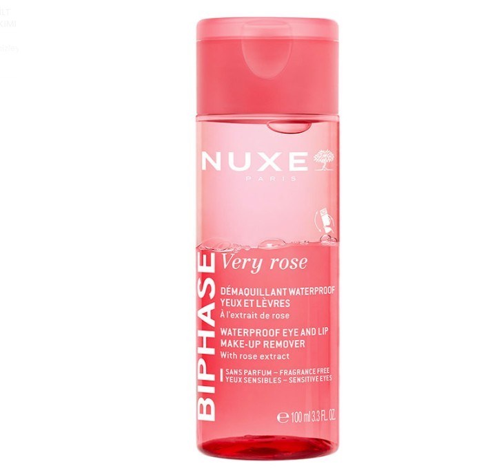 NUXEYÜZ TEMİZLEYİCİLERNuxe Very Rose Gül Özlü Çift Bazlı Göz Makyajı Temizleme Suyu 100 ml