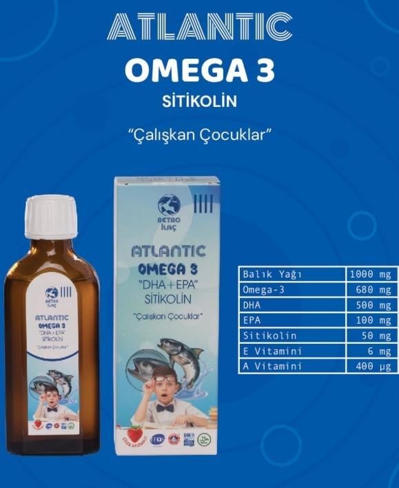 RETRO İLAÇÇOCUKLAR İÇİN BESİN TAKVİYELERİAtlantic Omega 3 Sitikolin Şurup 100 ml