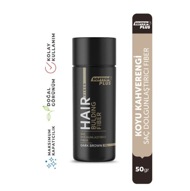 SOFTTOSAÇ BAKIM ÜRÜNLERİSoftto Plus Saç Dolgunlaştırıcı Anında Dolgunluk Sağlayan Koyu Kahverengi Fiber 50 gr