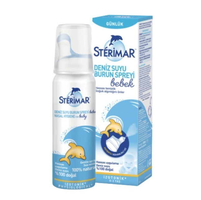 STERİMARGÖZ-KULAK BURUN BOĞAZ SAĞLIĞISterimar Baby Pamper Bebek İzotonik Günlük Deniz Suyu Burun Spreyi 100 ml