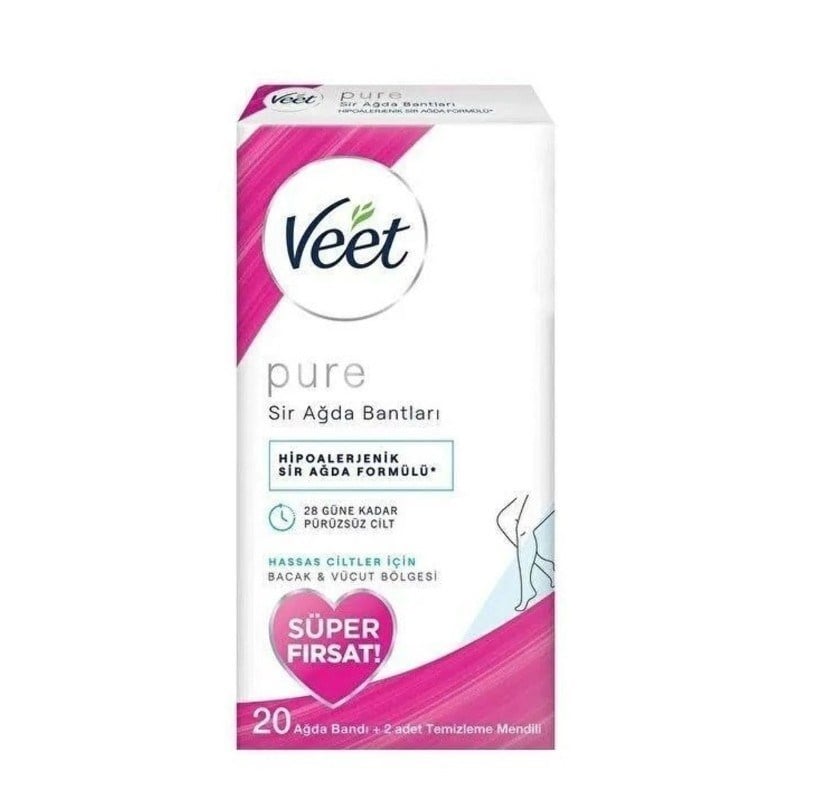 VEetTÜY DÖKÜCÜLER VE GİDERİCİLERVeet Pure Bacak ve Vücut Bölgesi Hipoalerjenik Sir Ağda Bandı 20'li