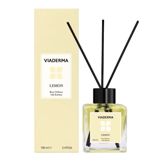 VİADERMAEV BAKIM Viaderma Kare Şişe Limon Esansı Bambu Çubuklu Oda Kokusu 100 ml