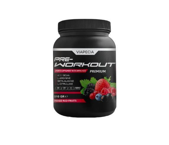 VİAPECİASPORCU BESİN TAKVİYELERİViapecia Pre-Workout Premium Kırmızı Meyve Aromalı 510 Gram - Viapecia Pro Menmax HEDİYE