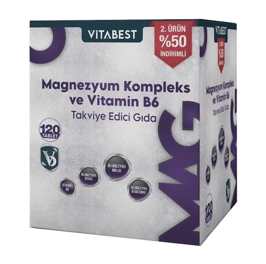VİTABESTVİTAMİN-MİNERALLERVitabest Magnezyum Kompleks ve Vitamin B6 60 Tablet - İkincisi %50 İndirimli