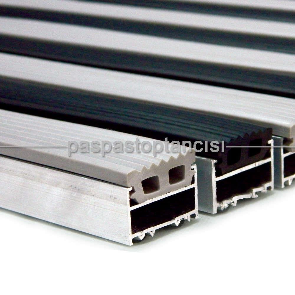 Alüminyum Metal Paspas Lastik Fitilli Gri - Siyah