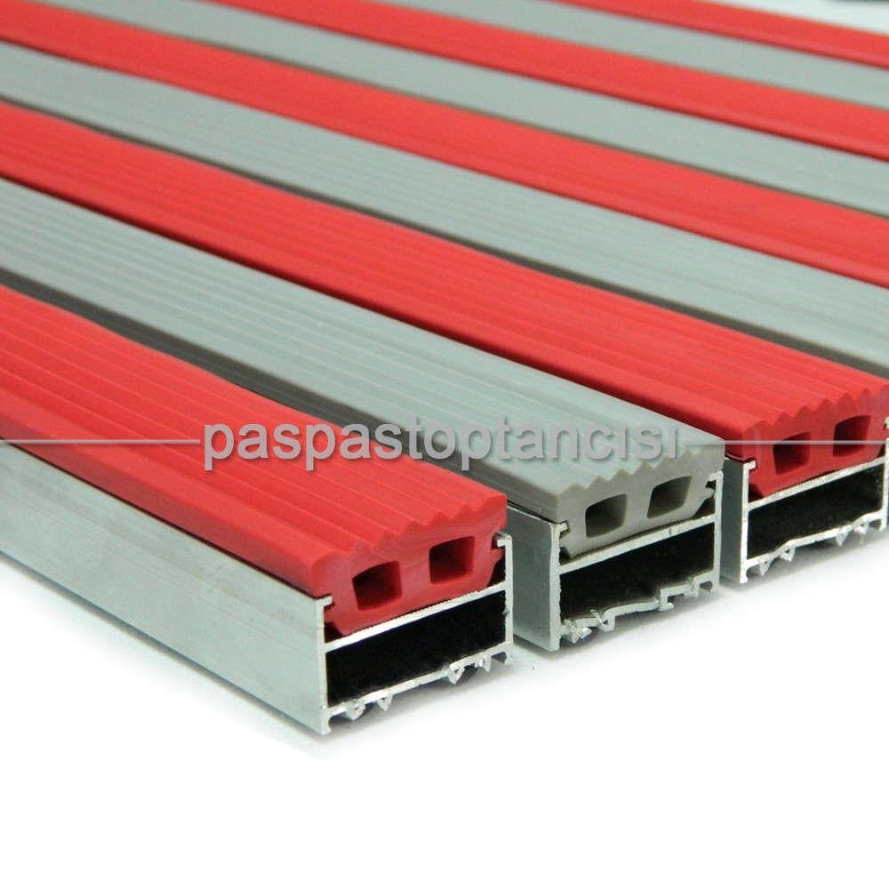 Alüminyum Metal Paspas Lastik Fitilli Gri - Kırmızı