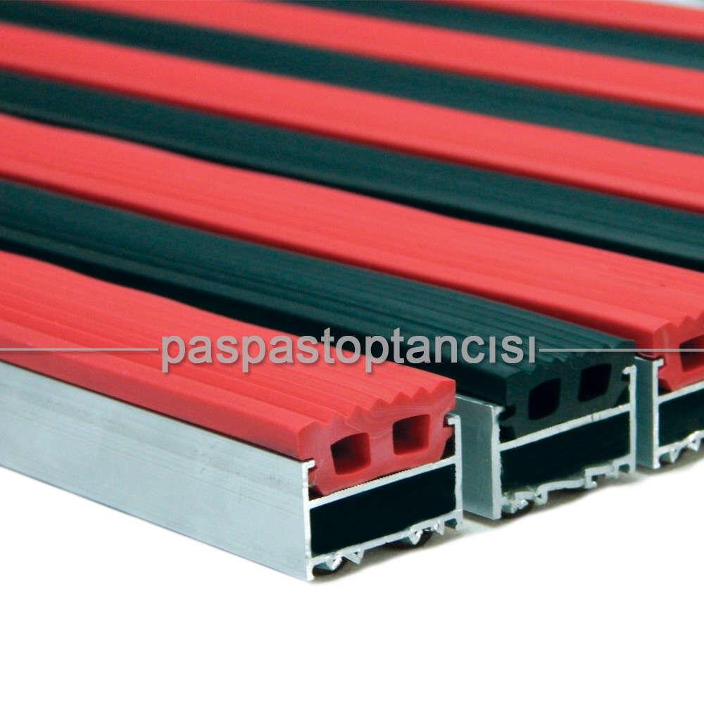 Alüminyum Metal Paspas Lastik Fitilli Kırmızı - Siyah