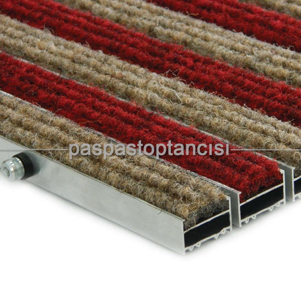 Alüminyum Paspas Halı Fitilli Kırmızı - Açık Kahve