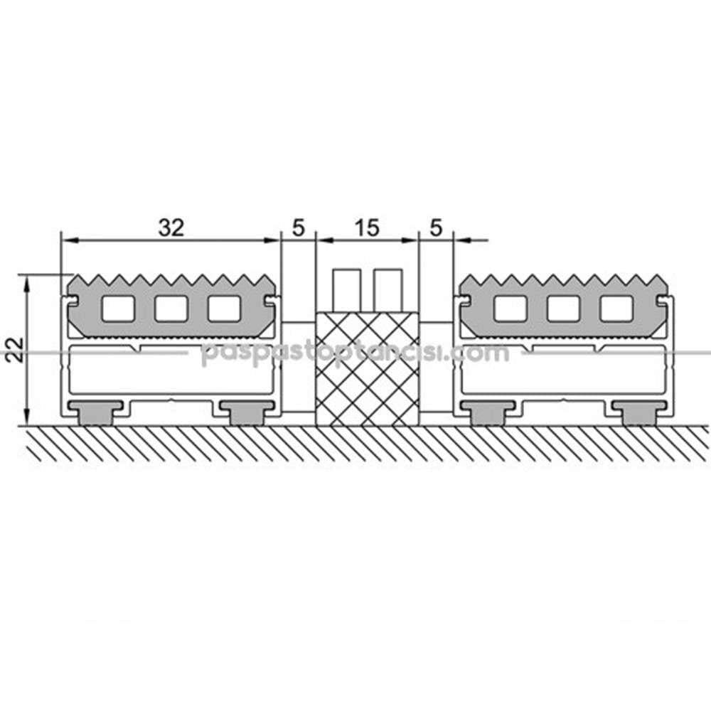 Alüminyum Paspas Yivli PVC Fitilli ve Plastik Fırça Fitilli UM2060 Siyah