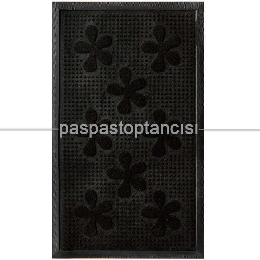 Kapı Paspası Halı Paspas Çiçekler Siyah