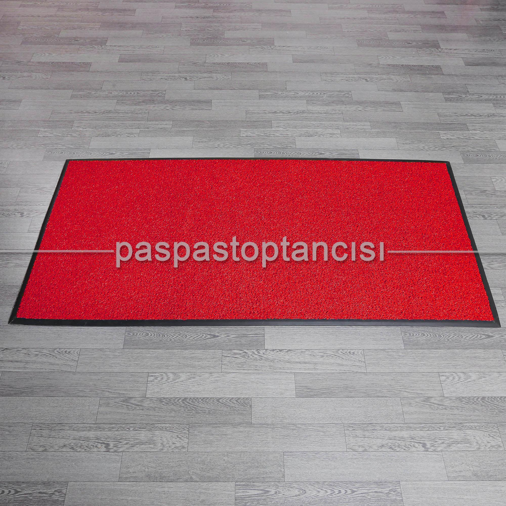 Özel Kauçuk Kenarlıklı Kaymaz Kırmızı Kıvırcık Paspas