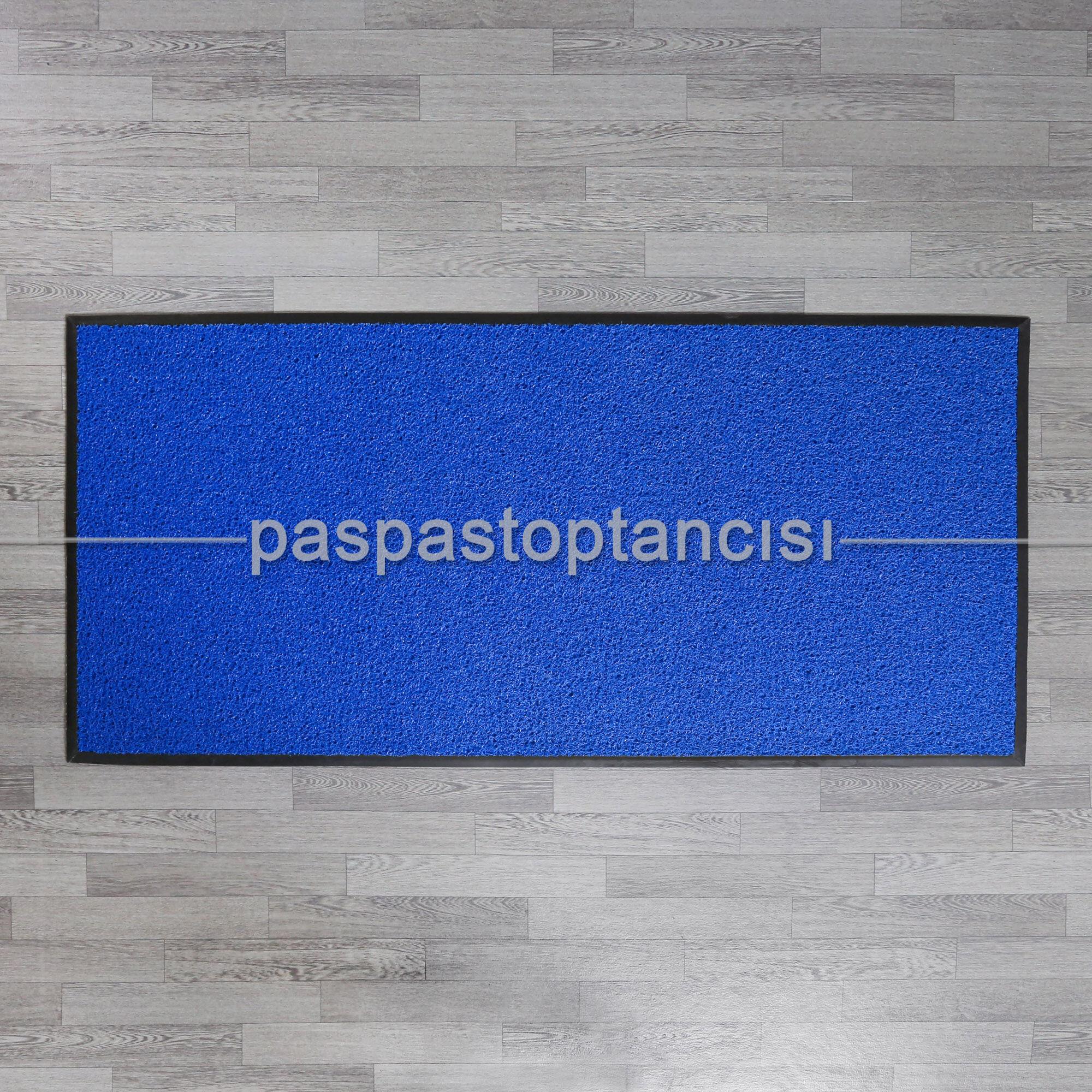 Özel Kauçuk Kenarlıklı Kaymaz Mavi Kıvırcık Paspas