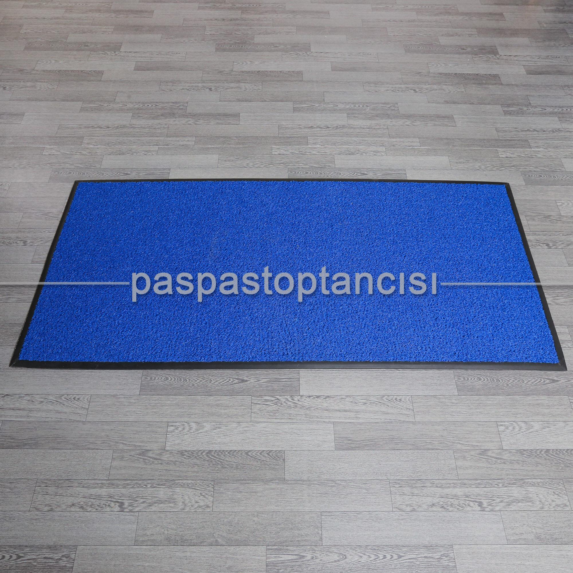 Özel Kauçuk Kenarlıklı Kaymaz Mavi Kıvırcık Paspas