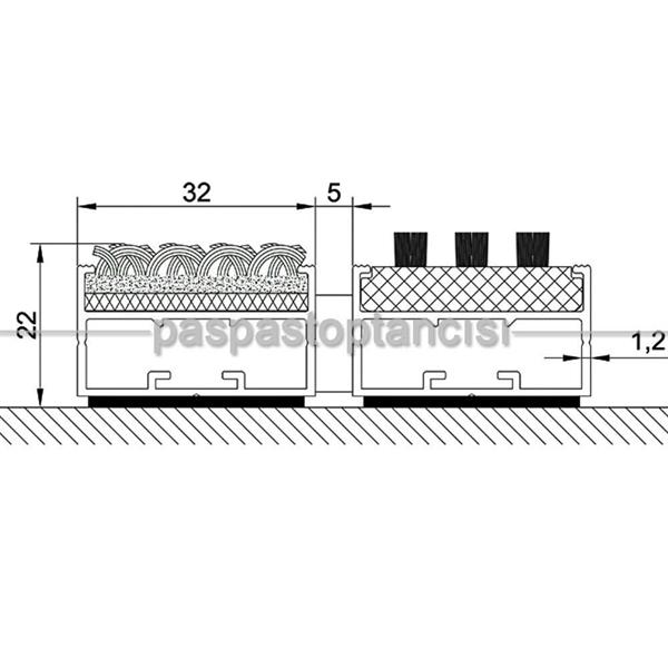 Alüminyum Paspas Bukle Halı Fitilli ve Fırça Fitilli UM1050 Siyah