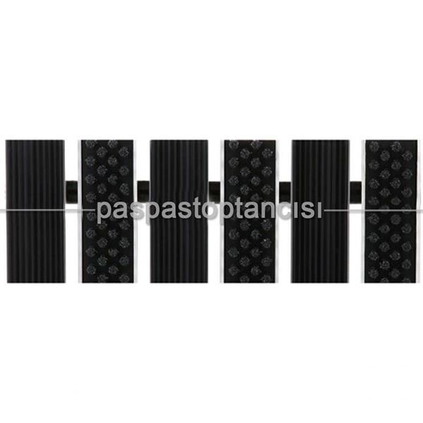 Alüminyum Paspas Yivli PVC Fitilli ve Fırça Fitilli UM2050 Siyah